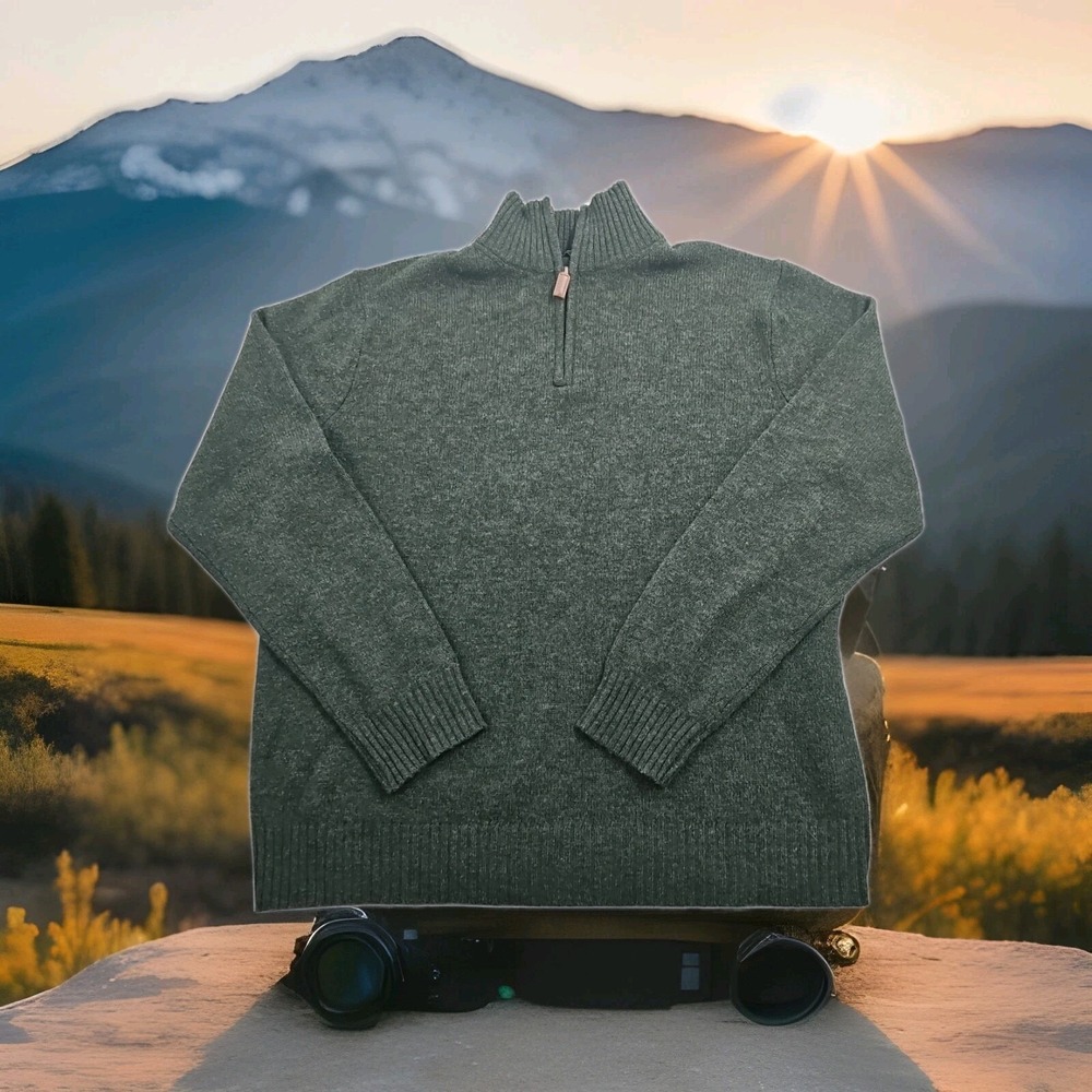 J Crew 1/4 Zip Sweater Mens XL 100% Lambs Wool Hunter Green Mock‎ Neck Pullover